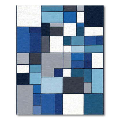 Modern Blue Gray Geometric Square Rug