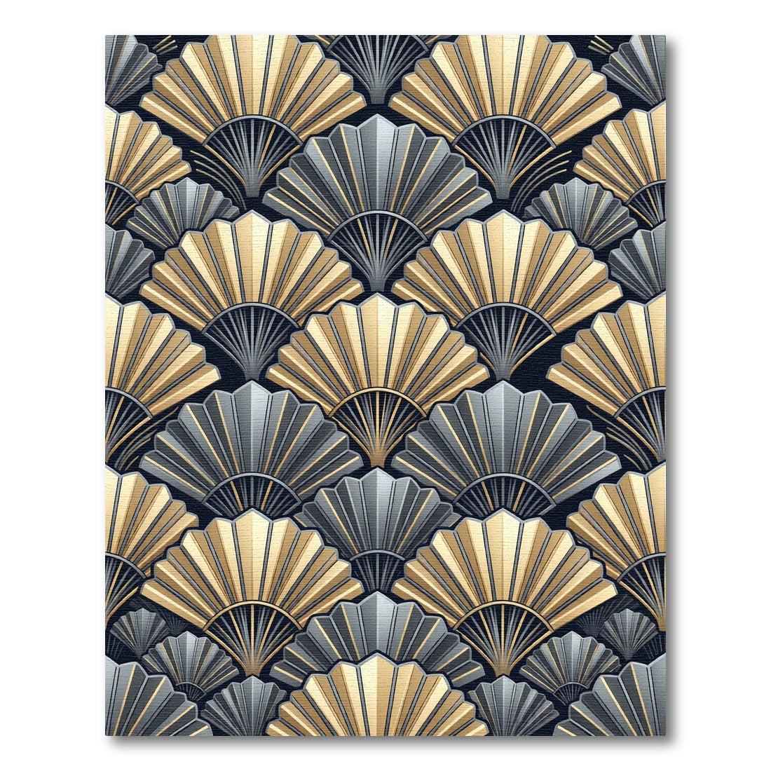 Art Deco Golden Grey Fan Ornament Rug