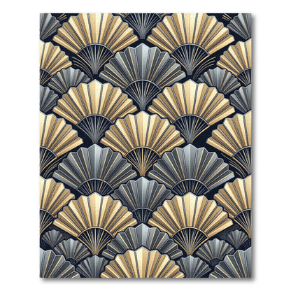 Art Deco Golden Grey Fan Ornament Rug