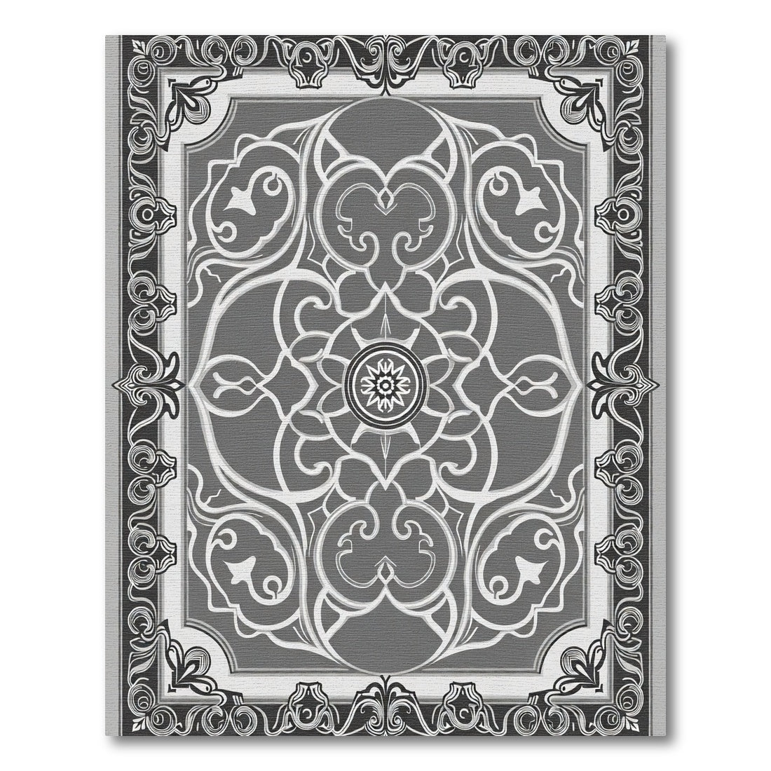 Gray Monochromatic Scrollwork Mandala Rug