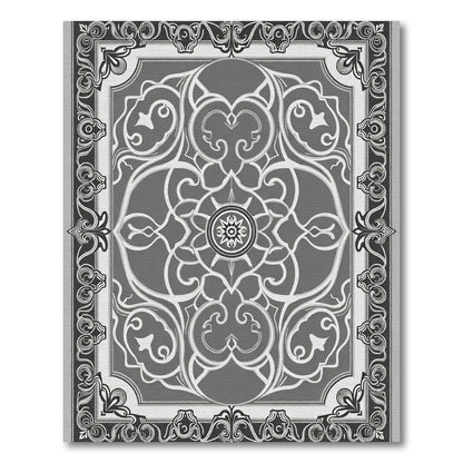 Gray Monochromatic Scrollwork Mandala Rug