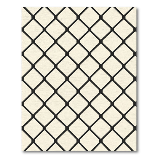 Cream Black Geometric Diamond Net Rug
