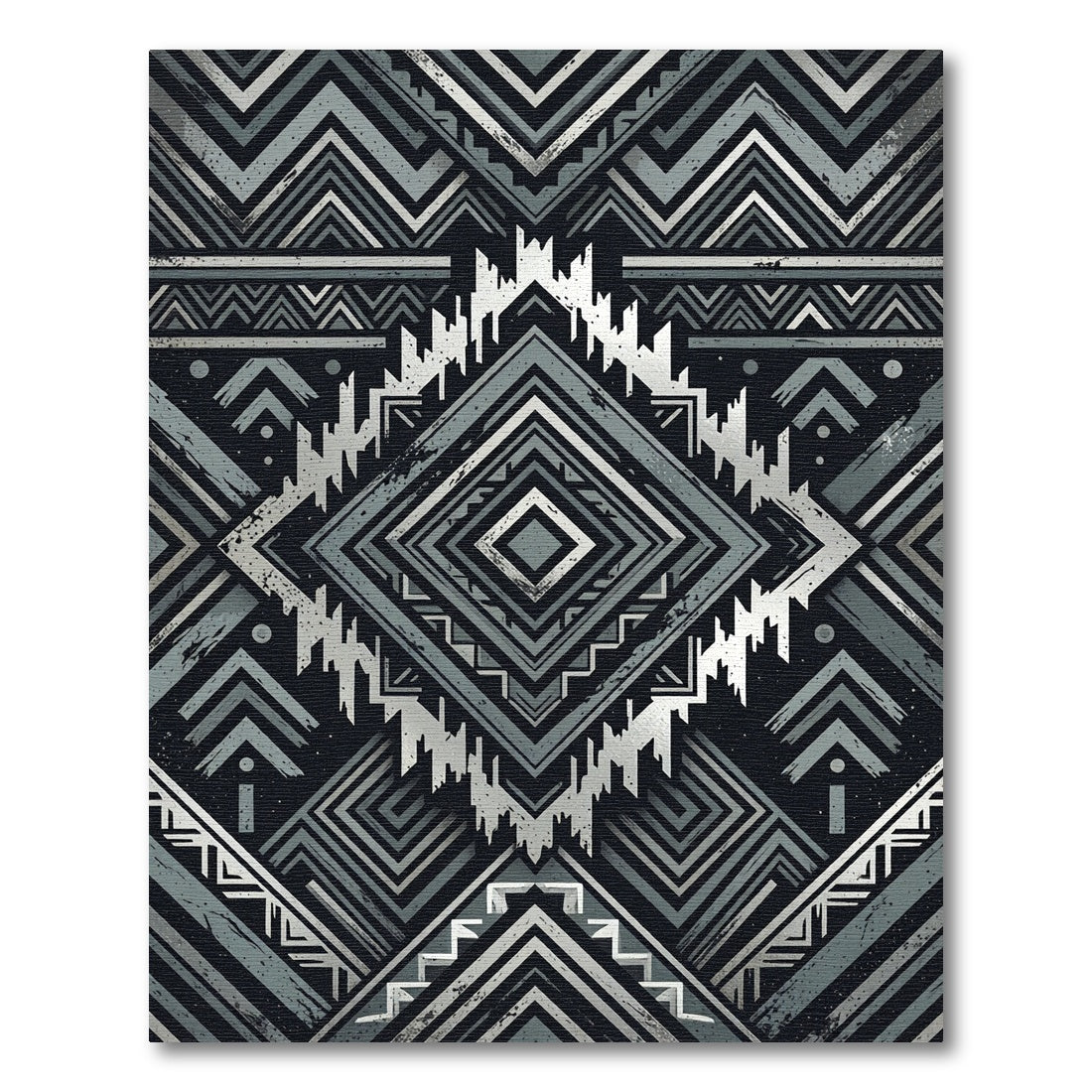 Black Silver Geometric Tribal Diamond Rug