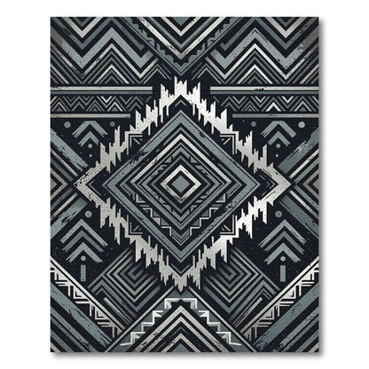 Black Silver Geometric Tribal Diamond Rug