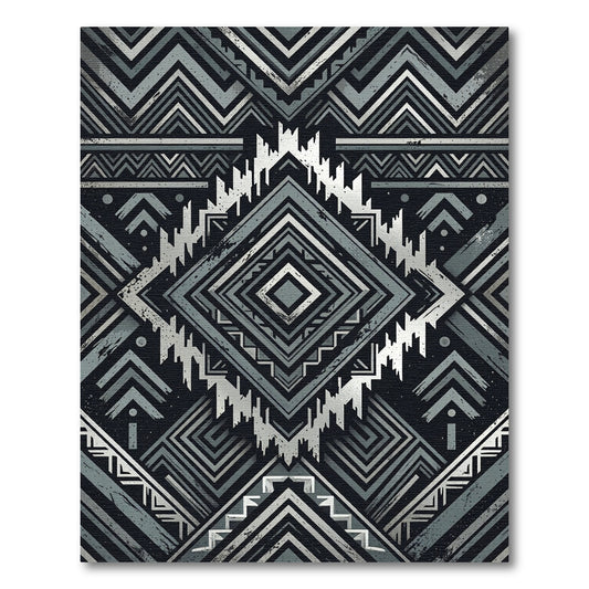Black Silver Geometric Tribal Diamond Rug