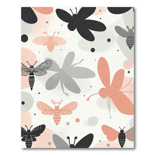 Coral Black Gray Insect Collage Rug