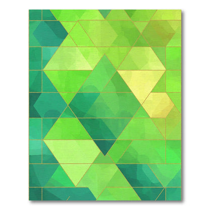 Green Watercolor Geometric Prism Rug