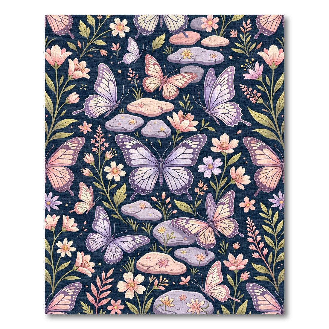 Whimsical Lavender Butterfly Floral Stones Rug