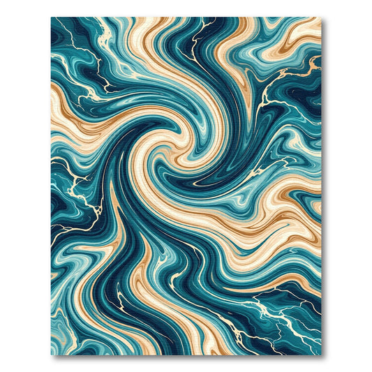 Turquoise Gold Swirl Marbling Rug