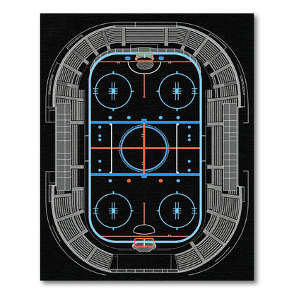 Modern Neon Hockey Rink Illustration Rug