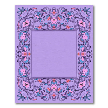 Whimsical Lavender Floral Swirl Frame Rug