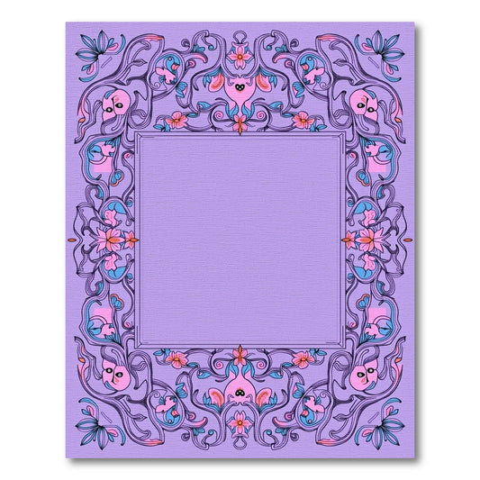 Whimsical Lavender Floral Swirl Frame Rug