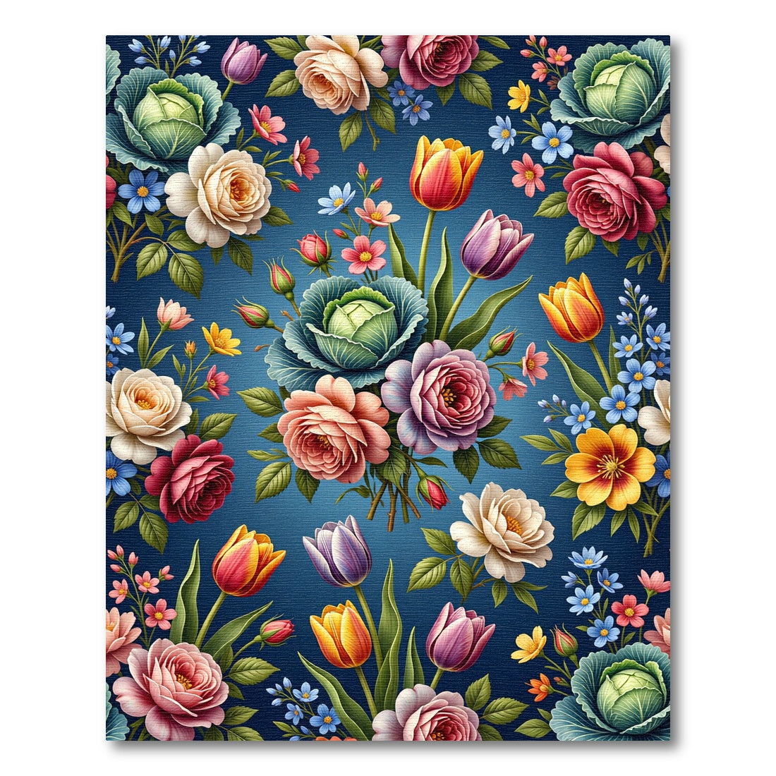 Vibrant Floral Bouquet Blue Background Rug
