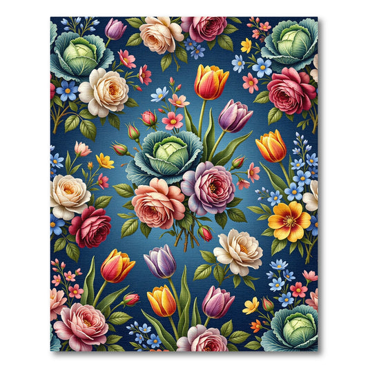 Vibrant Floral Bouquet Blue Background Rug