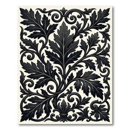 Ornate Black Acanthus Leaf Scroll Rug