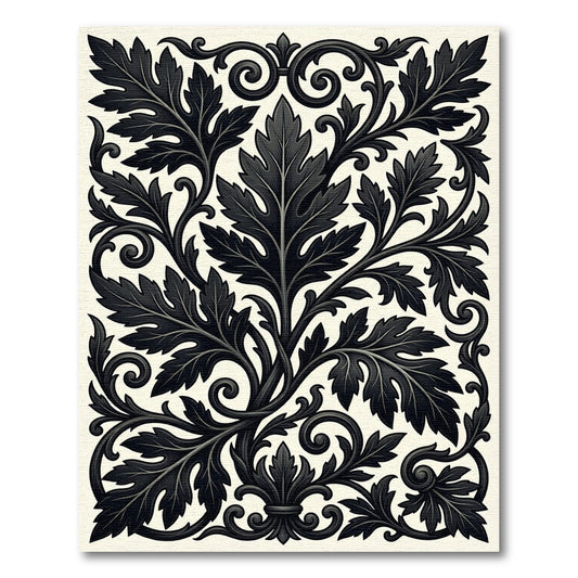 Ornate Black Acanthus Leaf Scroll Rug