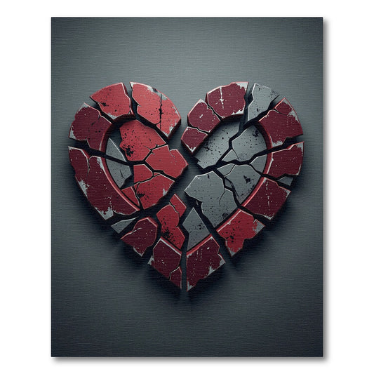 Cracked Heart Red Gray Abstract Rug