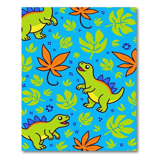 Cute Green Dinosaurs Tropical Foliage Rug