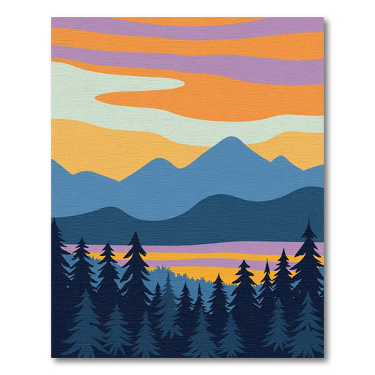 Retro Sunset Mountain Forest Layers Rug