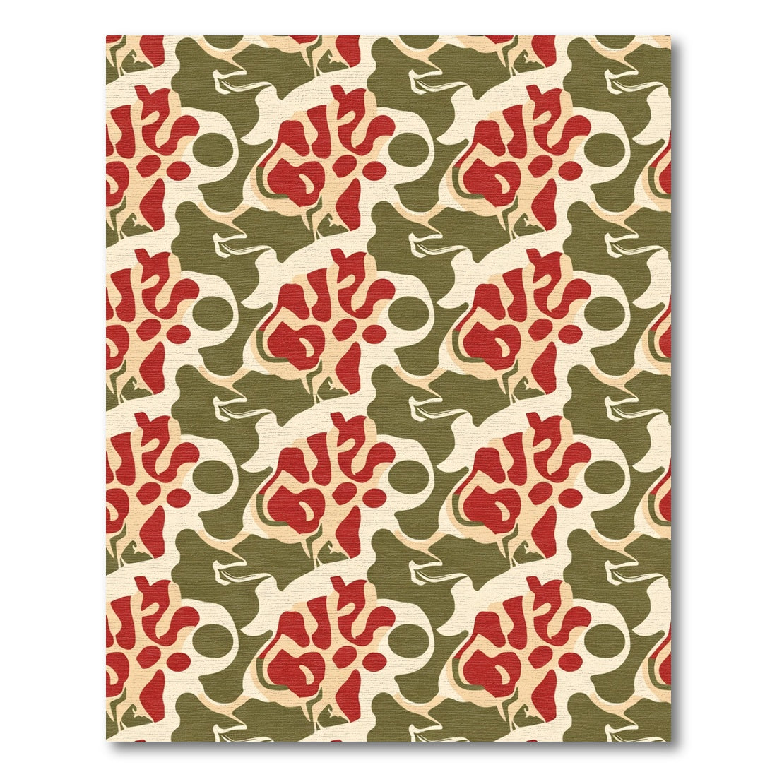 Cream Red Abstract Organic Flow Rug