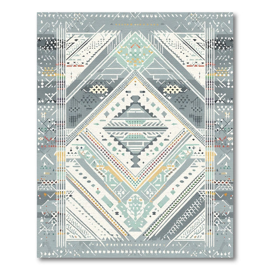 Geometric Muted Teal Tribal Diamond Rug