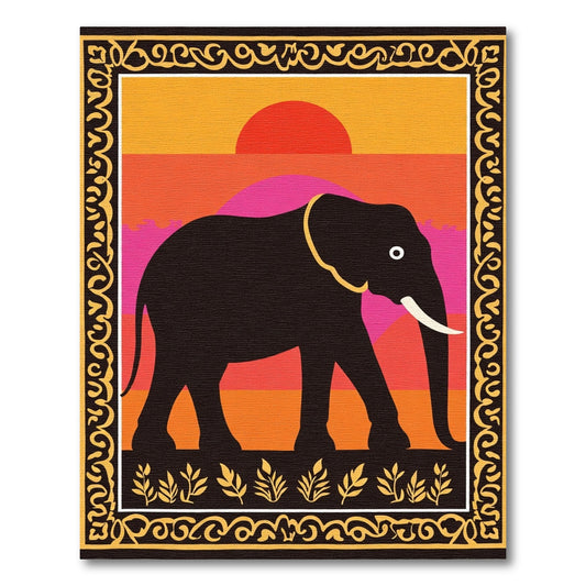 Sunset Elephant Tribal Border Rug