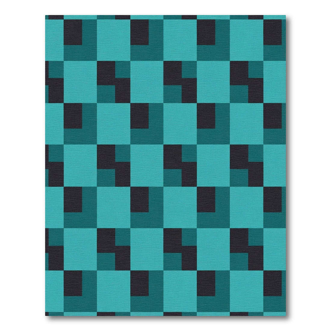 Teal Geometric Square Illusion Rug
