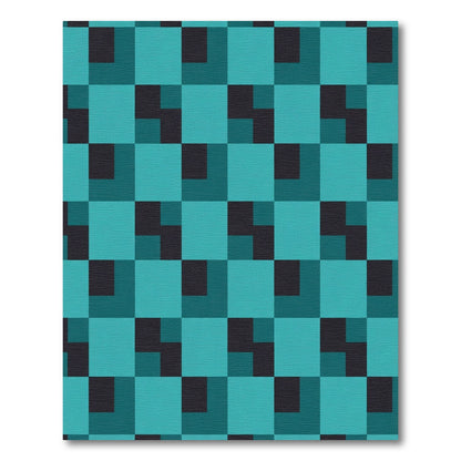 Teal Geometric Square Illusion Rug