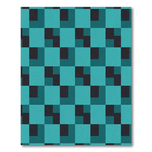 Teal Geometric Square Illusion Rug