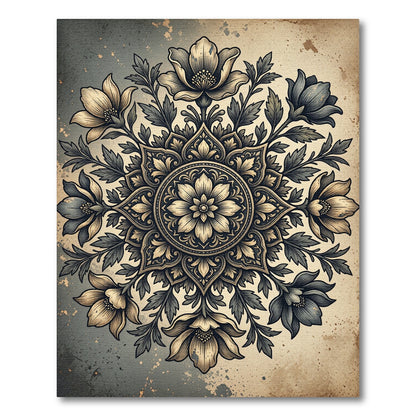 Elegant Vintage Charcoal Floral Medallion Rug
