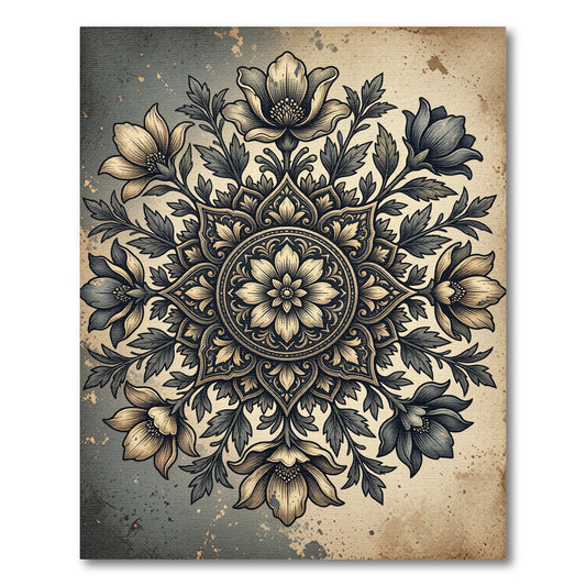 Elegant Vintage Charcoal Floral Medallion Rug