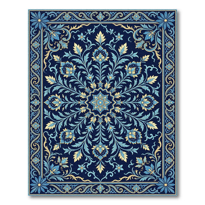 Navy Blue Floral Medallion Scrollwork Rug