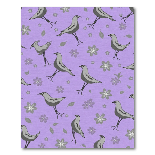 Whimsical Gray Birds Purple Garden Rug