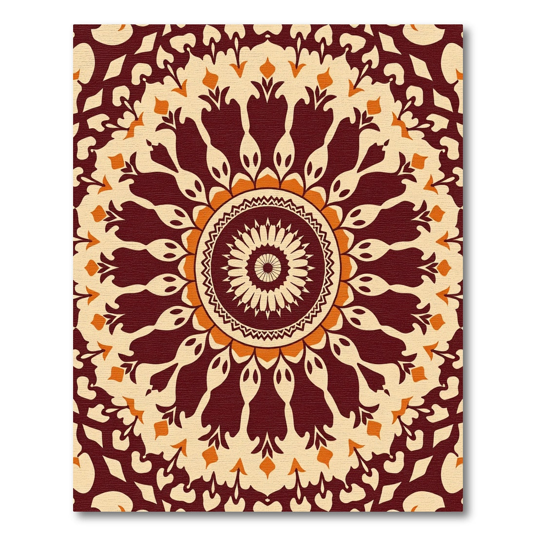Burnt Orange Cream Floral Mandala Rug