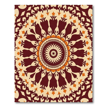Burnt Orange Cream Floral Mandala Rug