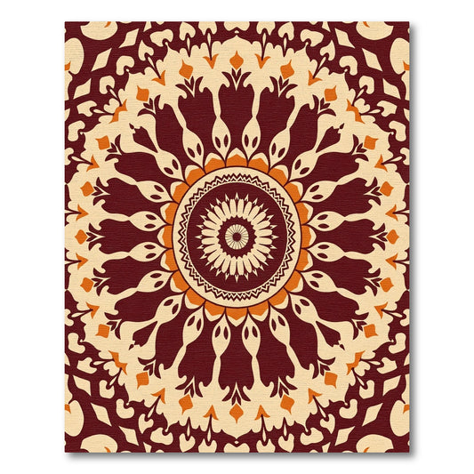 Burnt Orange Cream Floral Mandala Rug