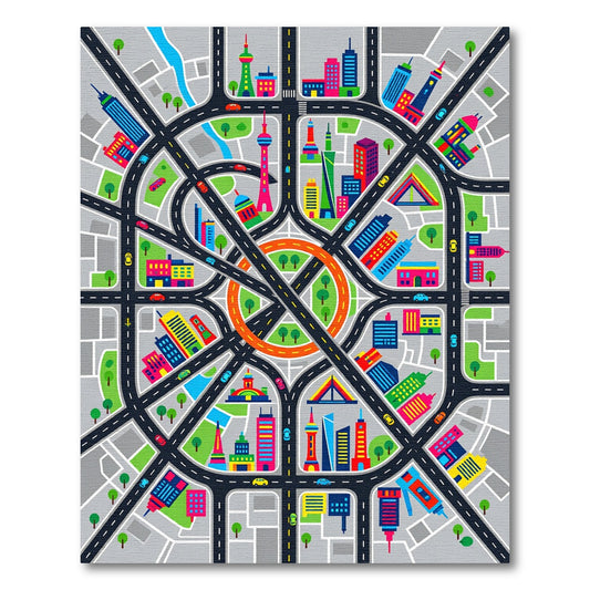 Vibrant City Streets Skyscrapers Rug