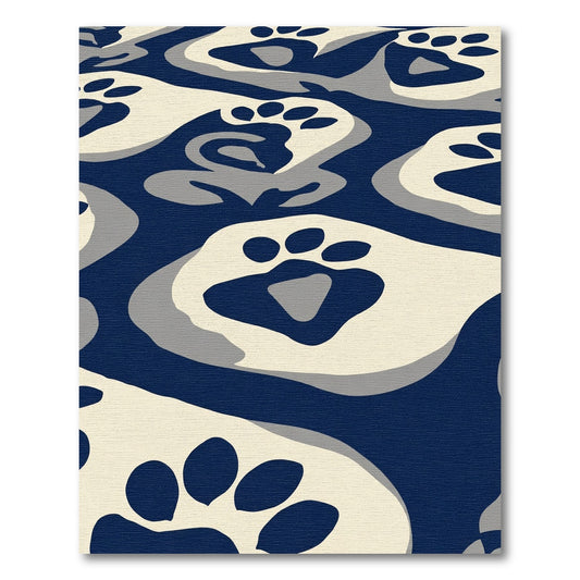 Deep Blue Paw Print Camouflage Rug