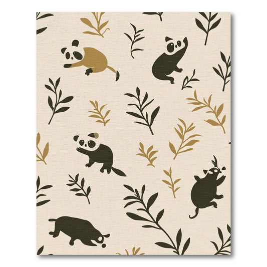 Cute Panda And Foliage Arrangement Rug