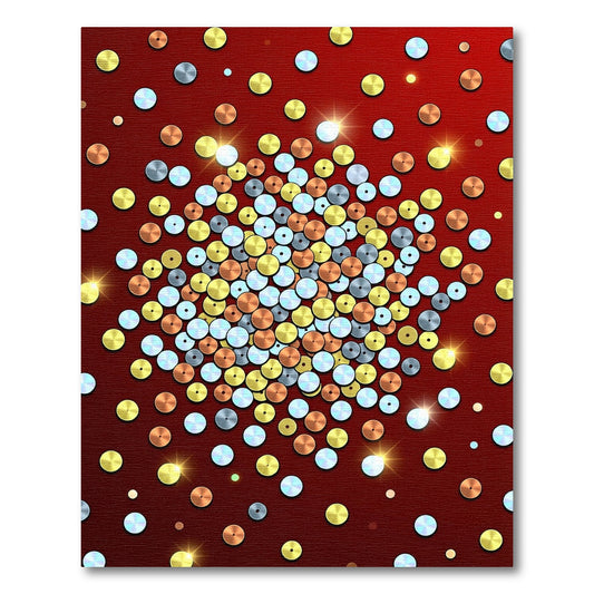 Red Scattered Metallic Circles Sparkle Rug