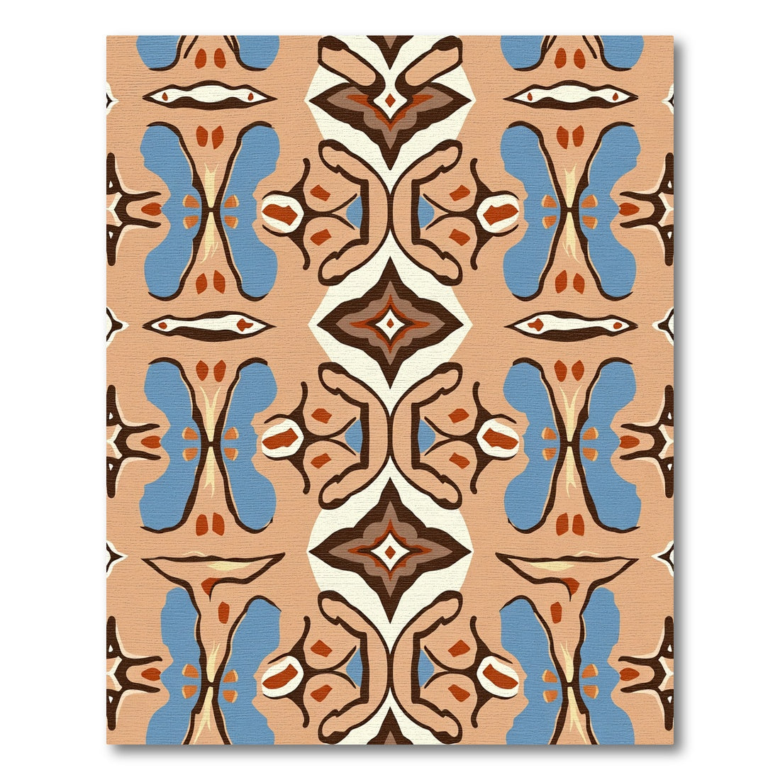 Terracotta Blue Abstract Symmetry Rug