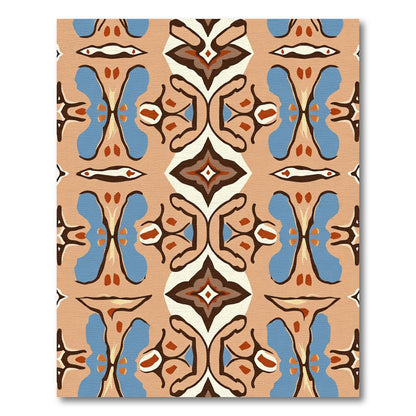 Terracotta Blue Abstract Symmetry Rug