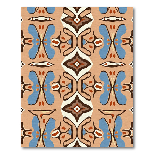 Terracotta Blue Abstract Symmetry Rug