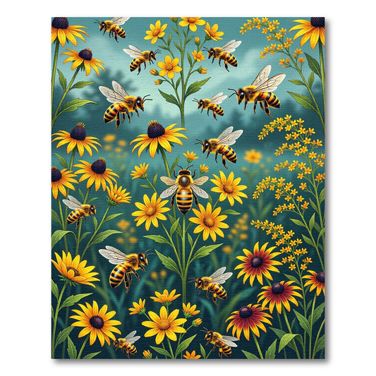 Vibrant Honeybee And Sunflower Garden Meadow Rug