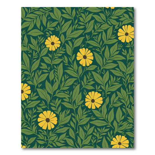 Emerald Green Yellow Floral Vine Rug