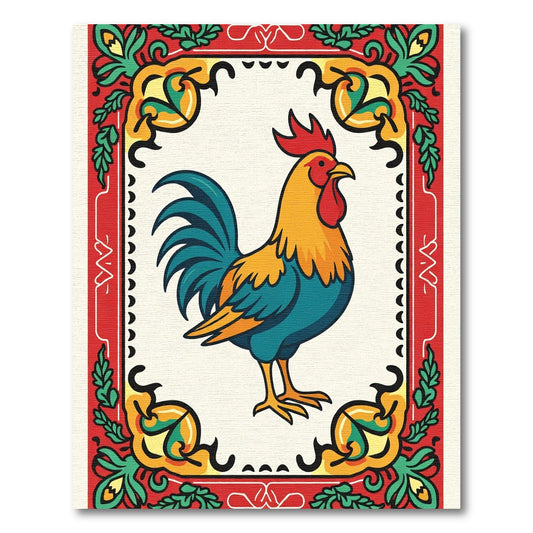 Bold Red Rooster Floral Accent Rug