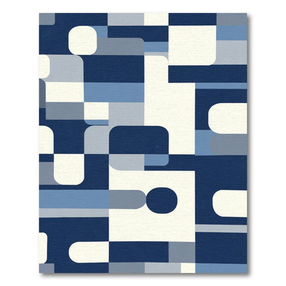 Modern Navy Blue Geometric Blocks Rug