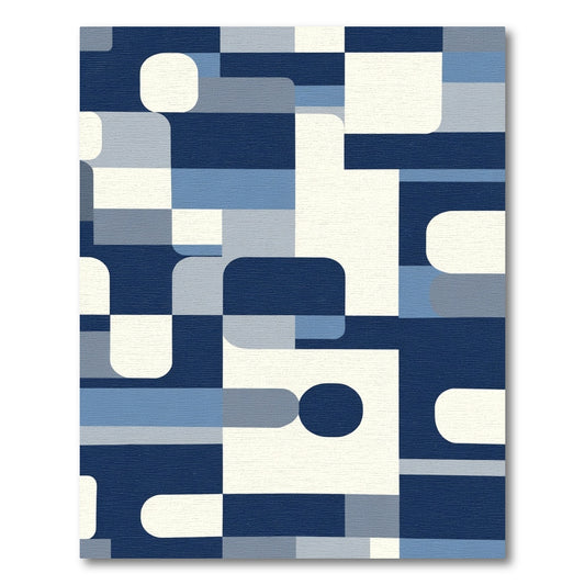 Modern Navy Blue Geometric Blocks Rug