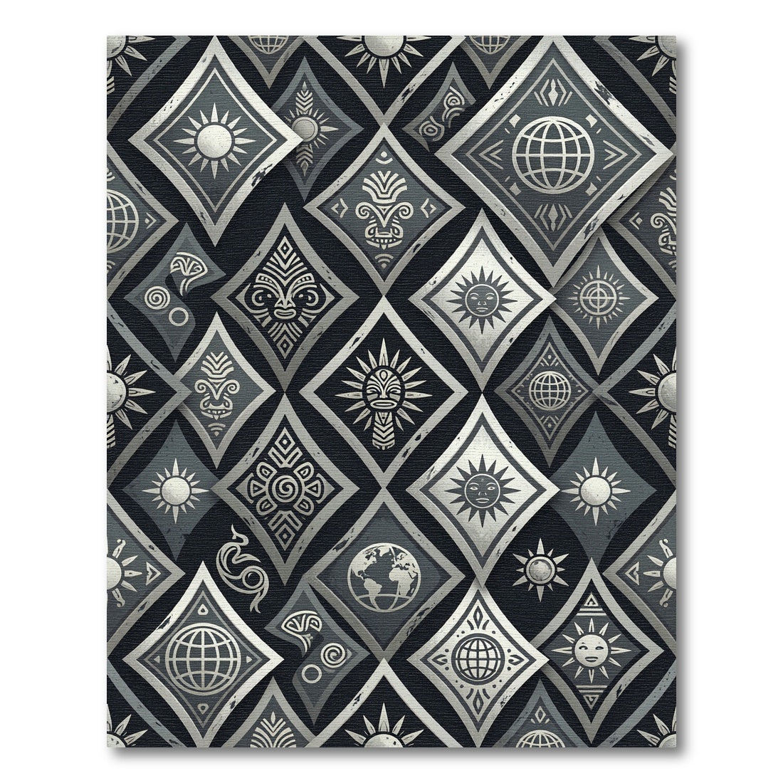 Monochrome Celestial Diamond Mystic Geo Rug
