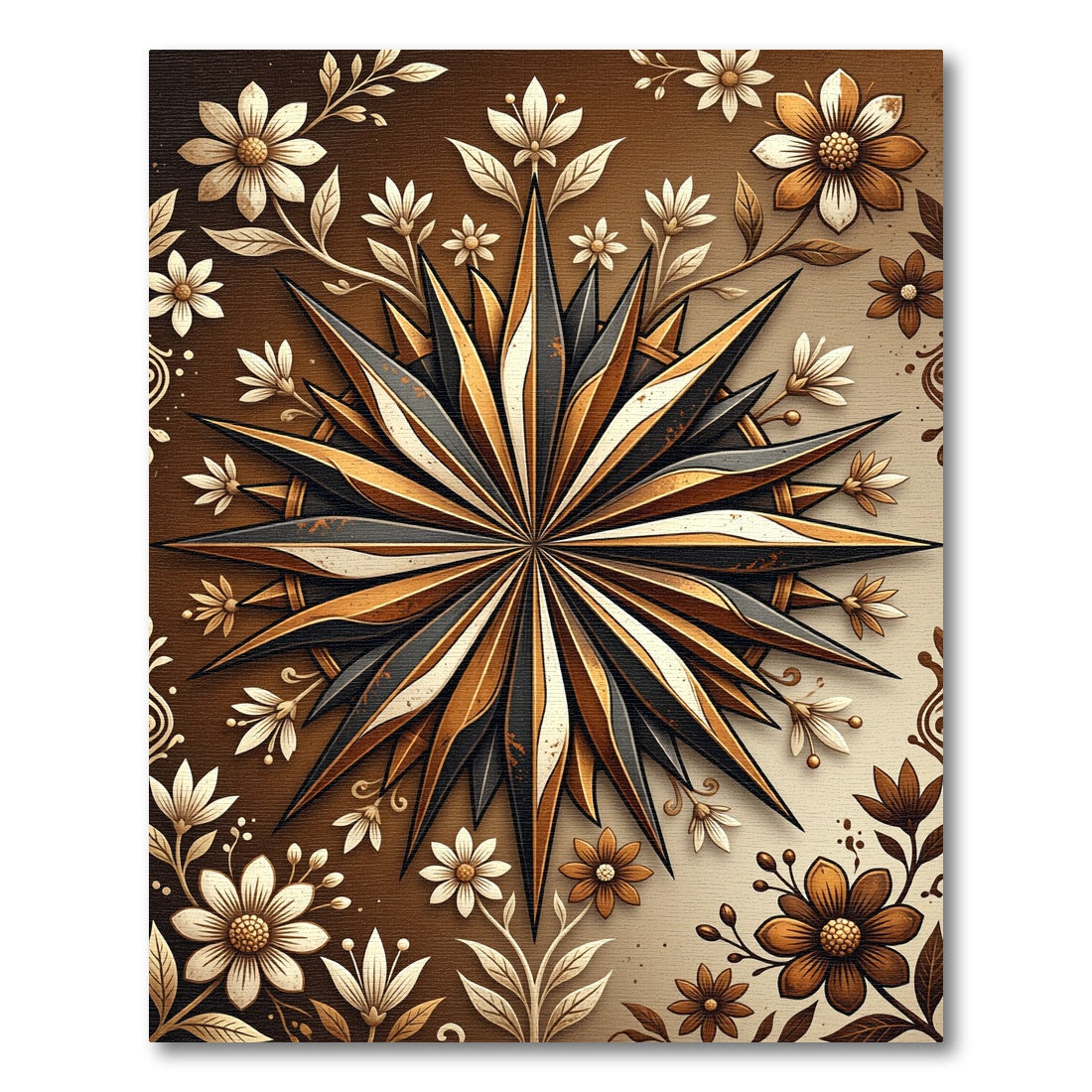 Dramatic Gold Black Starburst Floral Rug